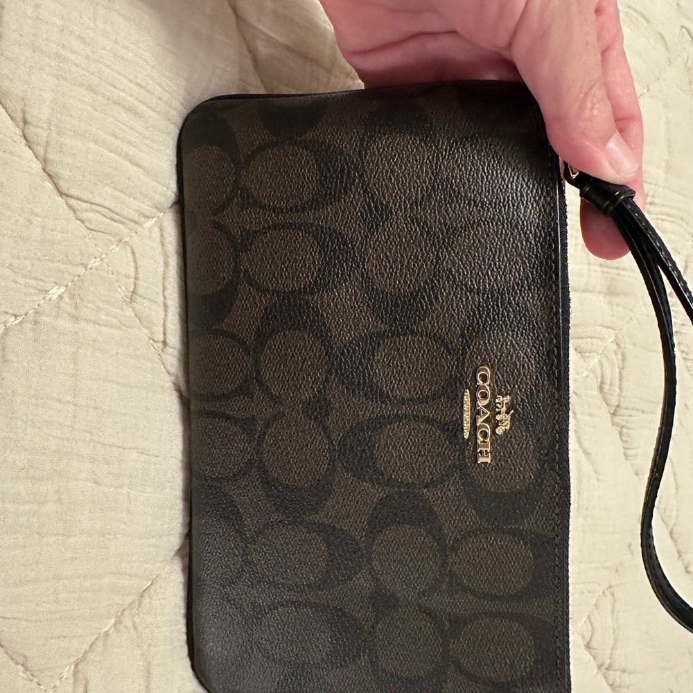 Coach Dark Brown Signature Wristlet